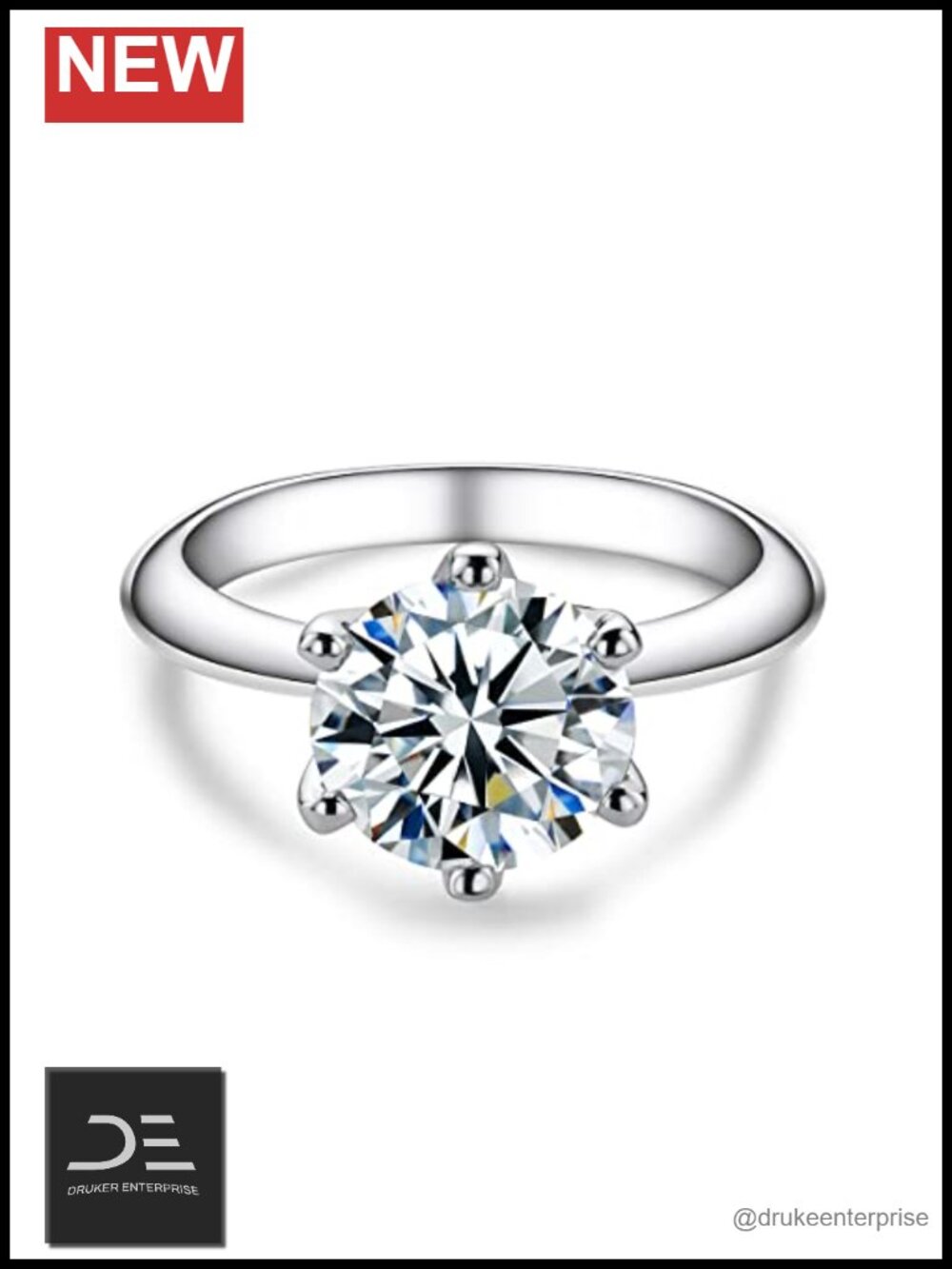 Six Prong Solitaire Moissanite Ring 925 Sterling Silver